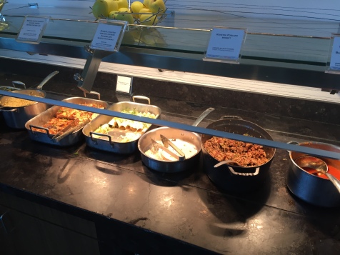 The lunch buffet featuring brisket and vegetarian enchiladas